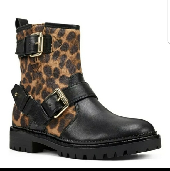 Nine West Shoes - Nine West Arria8 Black Leopard Print Combat Boot